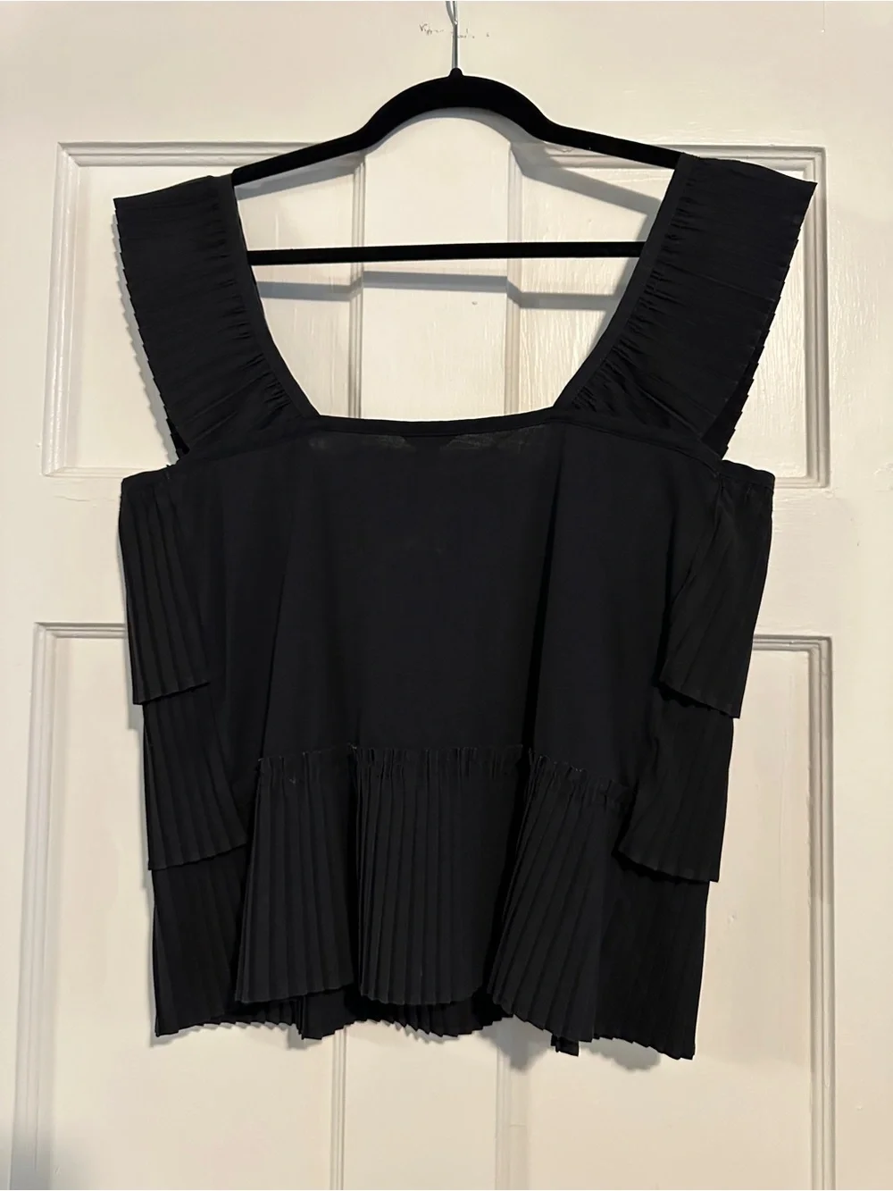 J. Crew Black Pleated Tiered Sleeveless Top